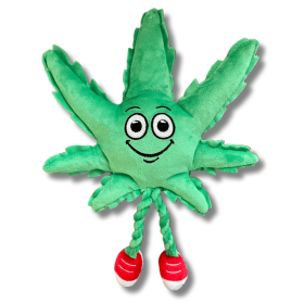 My Name is MJ, Cute Stuffed Parody Marijuana Leaf Dog Toy, Funny Squeaky Weed Toy, Cool Plush Novelty 420 Gift for Puppies & Small, Medium & Large Br