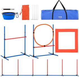 VEVOR Dog Agility Training Equipment, 4 PCS Set with Adjustable High Hurdles,6 Weave Poles,Jump Ring,Square Pause Box,Whistle,Foldable Bowl, Puppy Ob