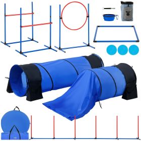 VEVOR Dog Agility Training Equipment, 7 PCS Set w/ Adjustable High Hurdles,6 Weave Poles,2 Tunnels,Jump Ring,Pause Box,Whistle,Foldable Bowl,Puppy Ob