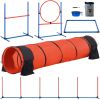 VEVOR Dog Agility Training Equipment, 5 PCS Set Upgrade with Adjustable High Hurdles,6 Weave Poles,Extended Tunnel,Jump Ring,Pause Box,Whistle,Foldab