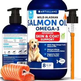 Salmon Oil for Dogs Omega 3 for Dogs 8 FL OZ Wild Alaskan Salmon Fish Oil Natural EPA & DHA Fatty Acids for Skin & Coat Allergy Joint & Bone Health L