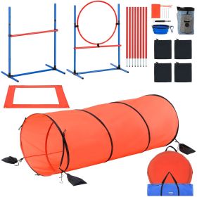 VEVOR Dog Agility Training Equipment, 5 PCS Combination Set with Adjustable High Hurdles,6 Weave Poles, Tunnel, Jump Ring, Pause Box, Whistle, Foldab