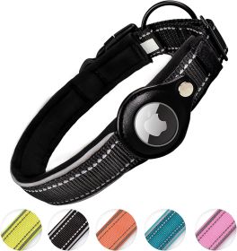 Reflective AirTag Dog Collar; ivienx Apple Air Tag Heavy Duty Dog Collar [Wide] Padded Pet Collar with AirTag Case Holder Accessories for Small Mediu (Color: Pink, size: XL (Neck 19-22"))